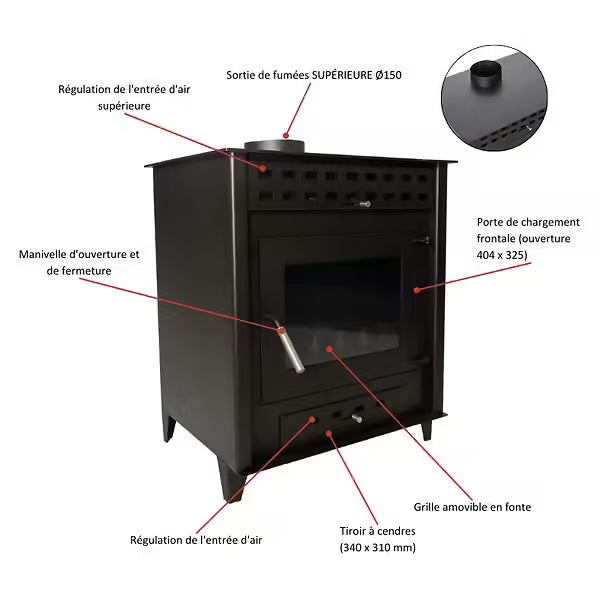 POÊLE À BOIS LUNA 9 | Bûches 50CM - Noir INTERSTOVES