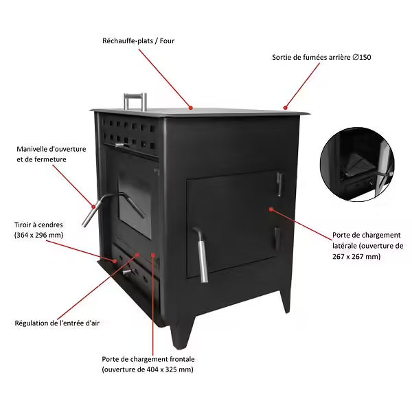 POÊLE À BOIS HUGO 9 | BÛCHES 50CM - Noir INTERSTOVES