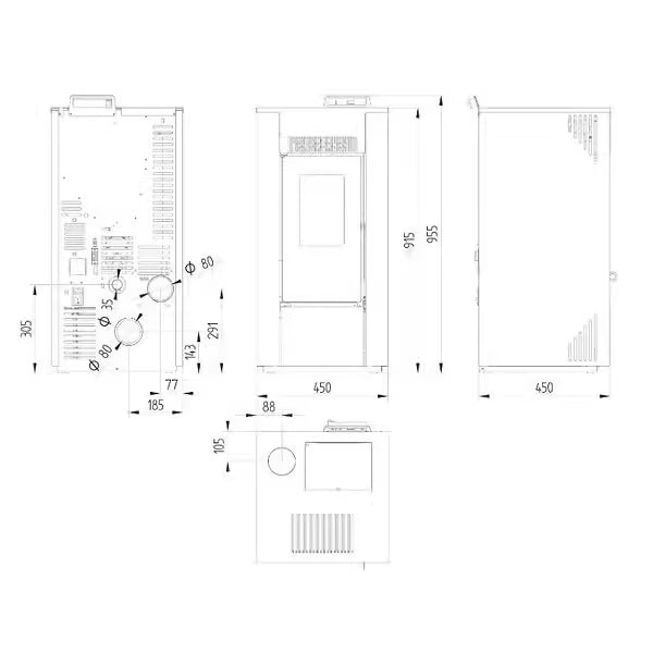 Poêle à granules étanche - LVZ ALEXA 11 - Noir