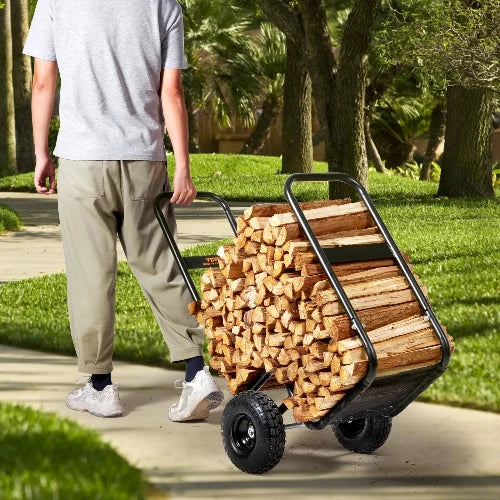 Chariot de Bûches de Bois Acier 67x52x110 cm