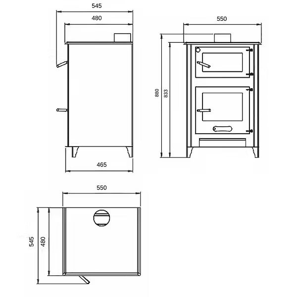 Poêle à bois avec four Rosa 10 | Bûches 50cm - Noir INTERSTOVES