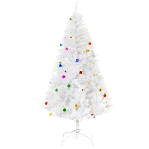 Sapin de Noël artificiel 180cm PVC blanc avec décorations pour fêtes