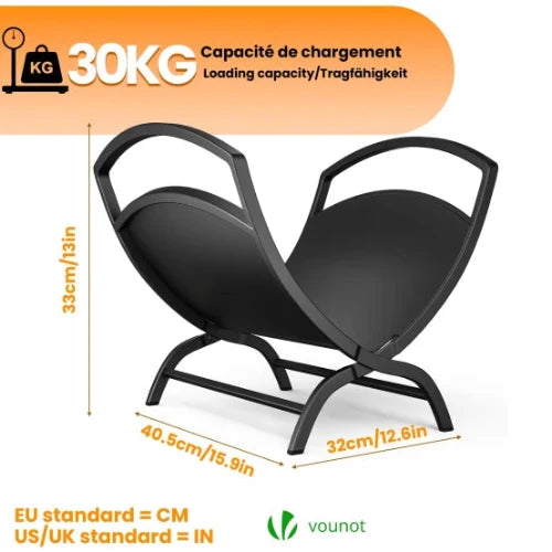 Range Buche Support a bois 40.5x32x33cm en Metal noir