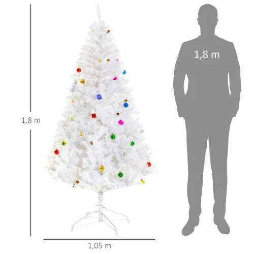 Sapin de Noël artificiel 180cm PVC blanc avec décorations pour fêtes