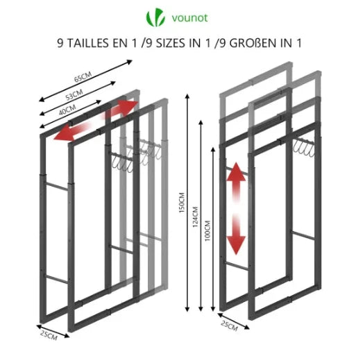 Porte-bûches télescopique 65x25x150cm