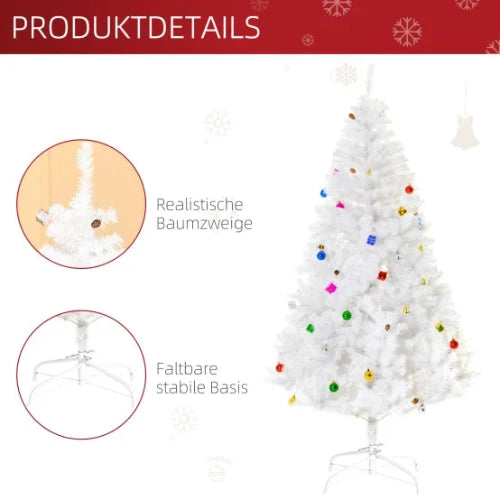 Sapin de Noël artificiel 180cm PVC blanc avec décorations pour fêtes